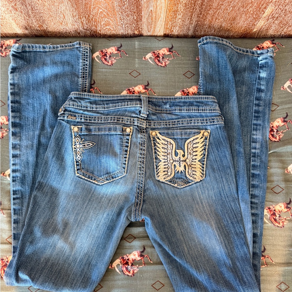 Ariat Blue Boot Cut Jeans with Embroidered Pockets